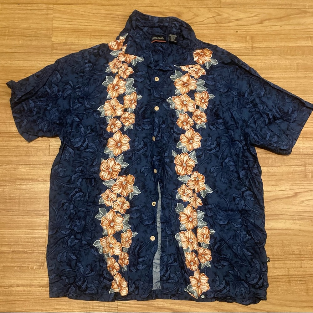 OP Blue and Orange Floral Casual Shirt